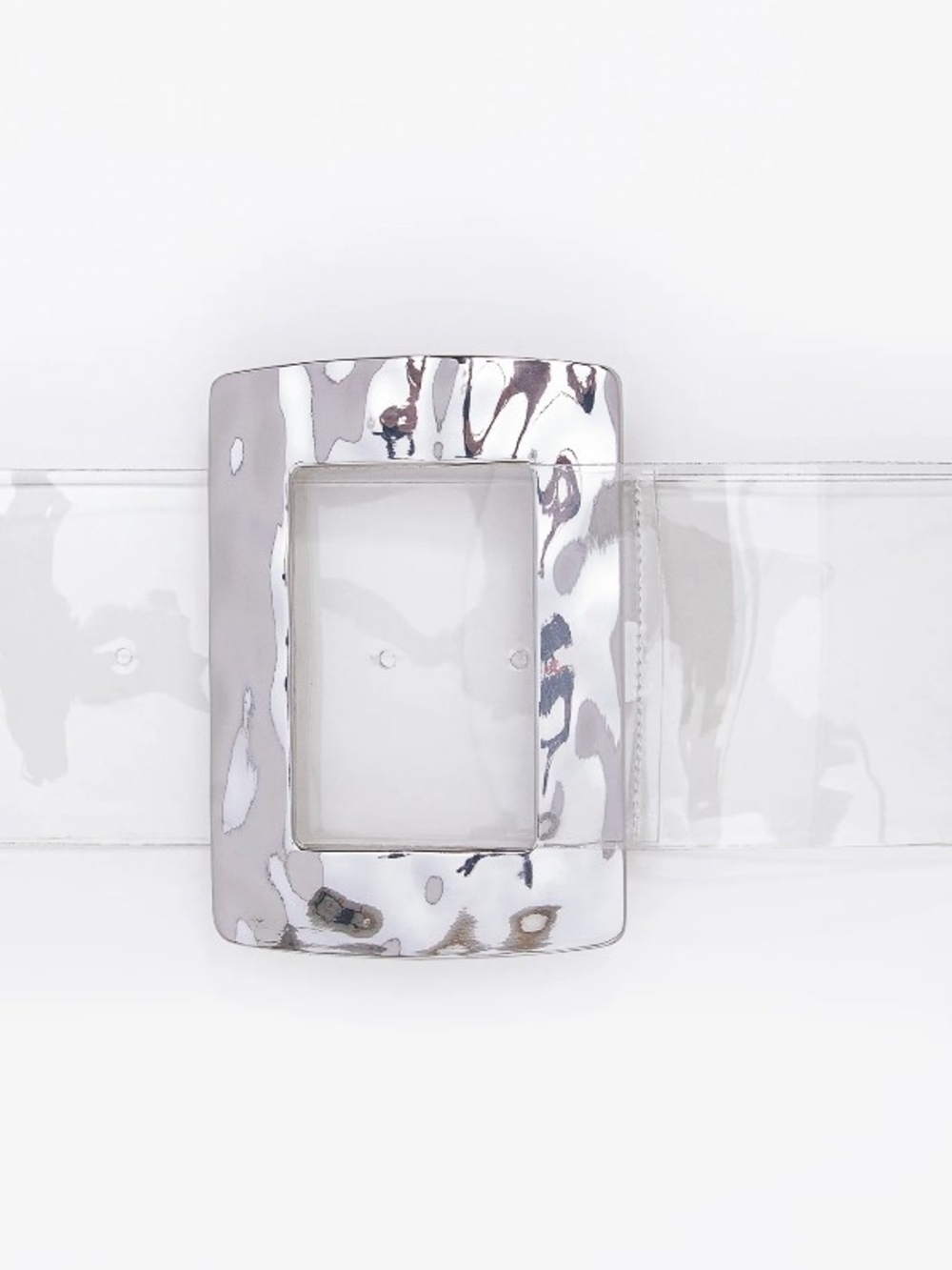 Clear Wide Belt with Hammered Silver Rectangular Buckle NWT